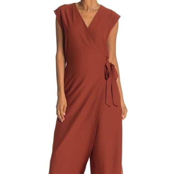 Eileen Fisher Deep Pekoe Washable Crepe Wrap Front Jumpsuit - Picture 1 of 3